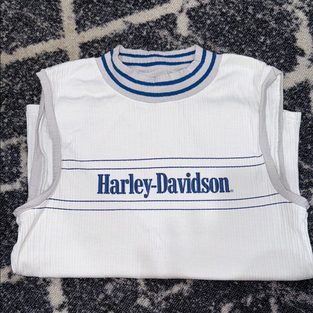 Harley-Davidson White and Blue Tank Top with Retro Logo